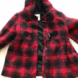 Red and black Plaid pea coat